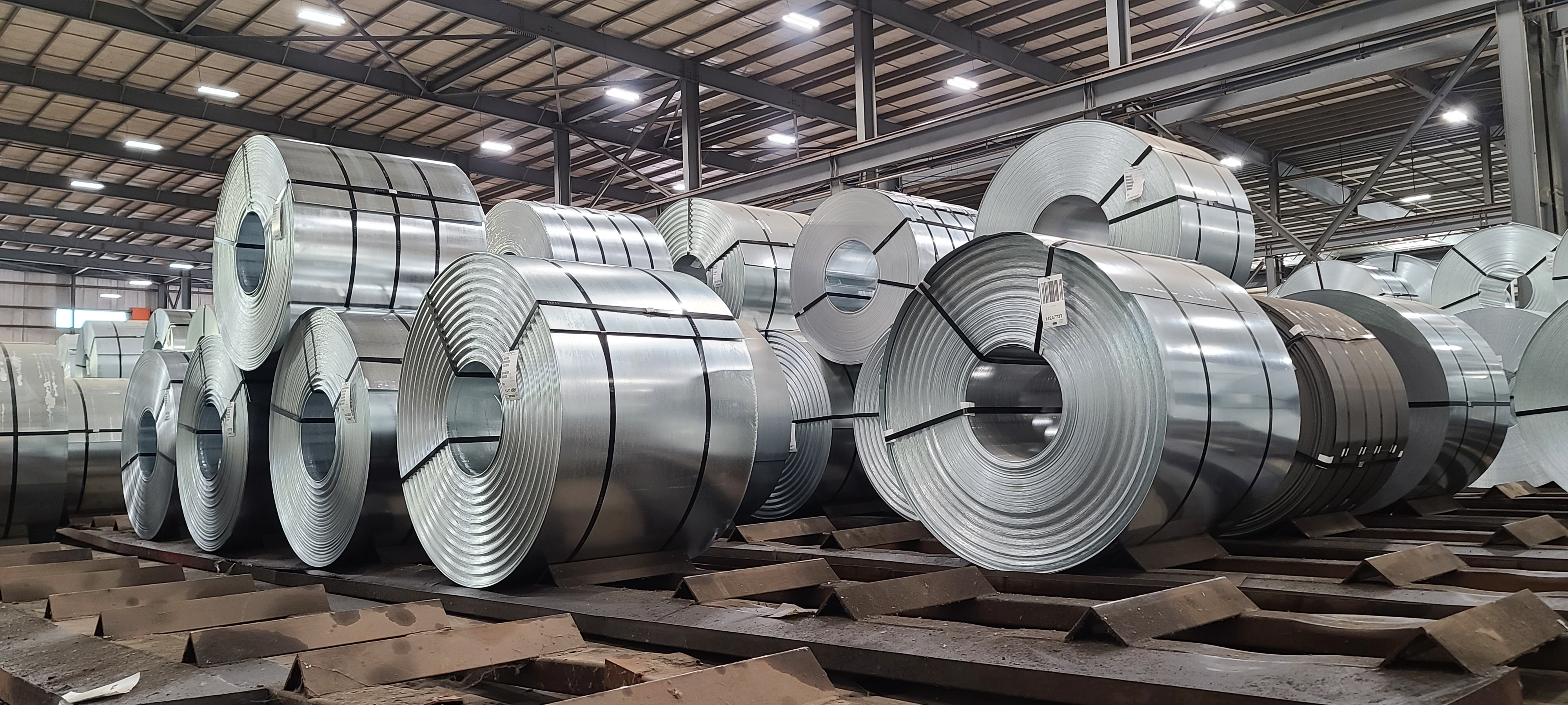 Processing facility with banded steel coils ready for export